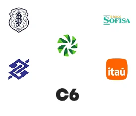 Logos de bancos, fintechs e fidcs.